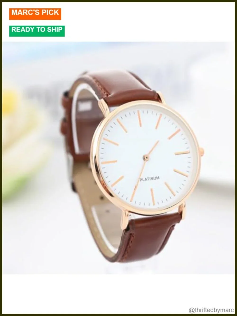 Men's Ultra Slim Minimalist Analog Quartz Wrist Watch with Faux Leather Strap